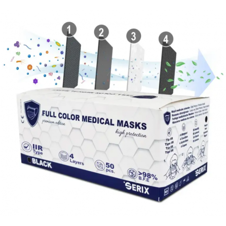 Masti medicale tip IIR 4 straturi negre 50 buc / cutie