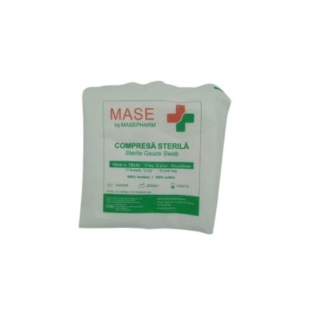 Compresa sterila - Mase - 10x10cm, 17 fire, 12 pliuri, 10 buc / plic